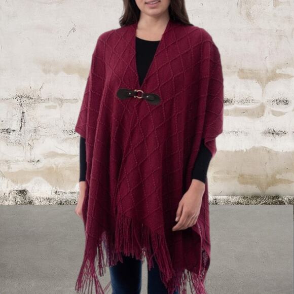 Style & Co NWT Women's Fringe-Trim Toggle-Buckle Cape Sweater One Size - Picture 1 of 6